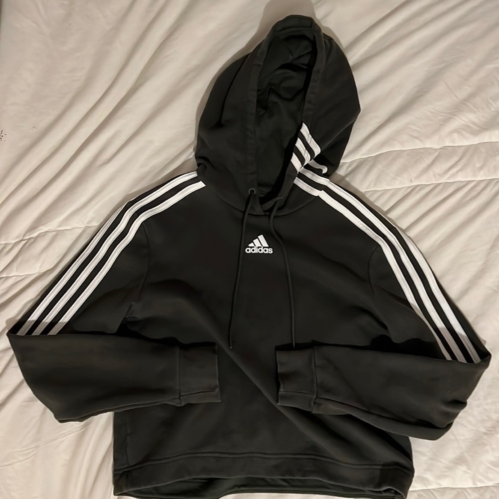 adidas charcoal gray cropped hoodie